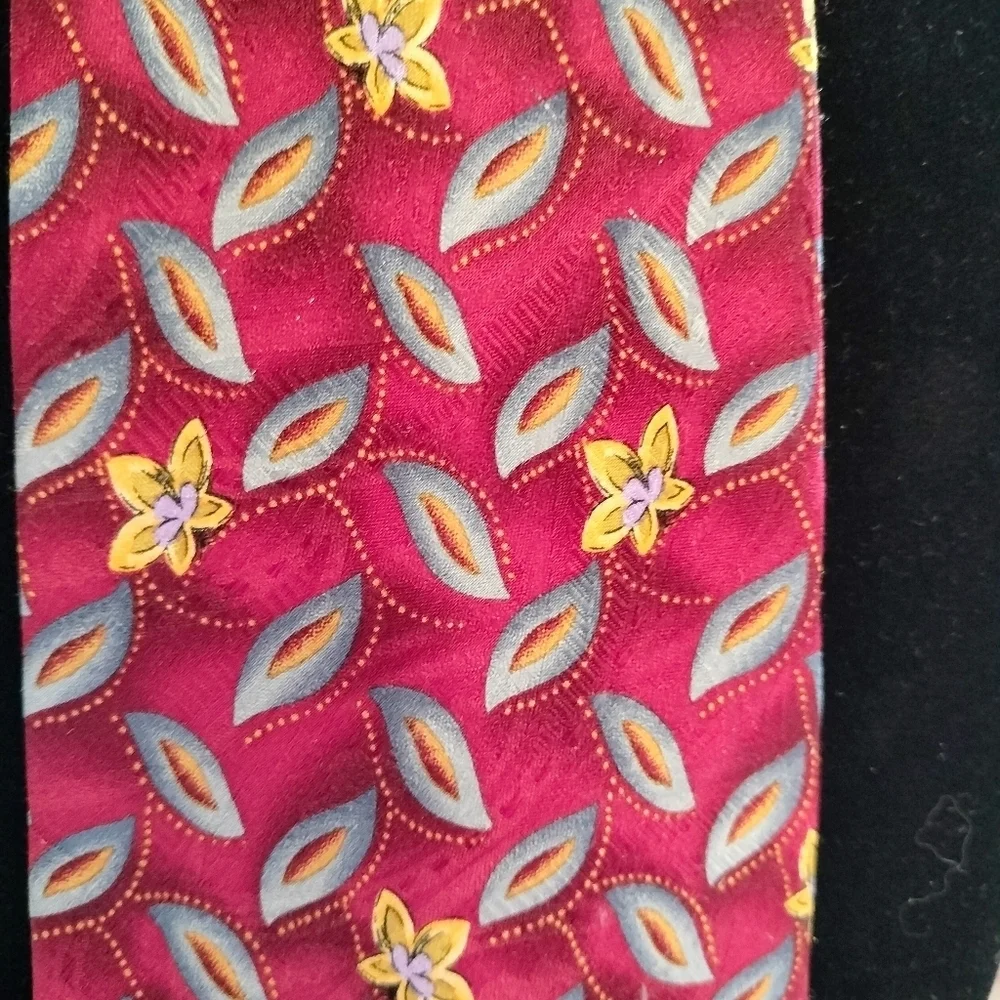 Robert Talbott Best of Class Necktie Tie Silk Red Yellow Flowers Leaf Classic T